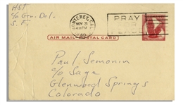 Hunter S. Thompson Autograph Letter Twice-Signed From Big Sur in 1960 -- ''...incredible country: Colorado by the sea...''